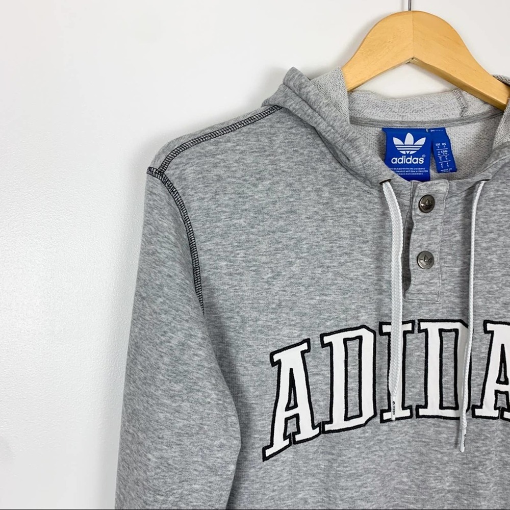 Adidas Originals Logo Grey Snap Buttons Sweatshirt Hoodie Mens Size Small - Picture 2 of 13